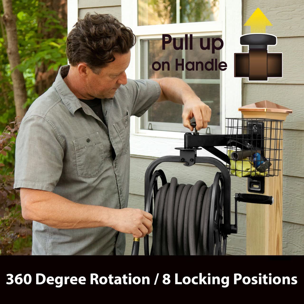 Liberty Garden 712-B Single Arm Navigator Multi-Directional Garden Hose Reel, Holds 125-Feet of, 5/8-Inch, Black, Height: 22.00", Width: 20.25", Depth: 18.6", Weight: 12.50 lbs Liberty Garden