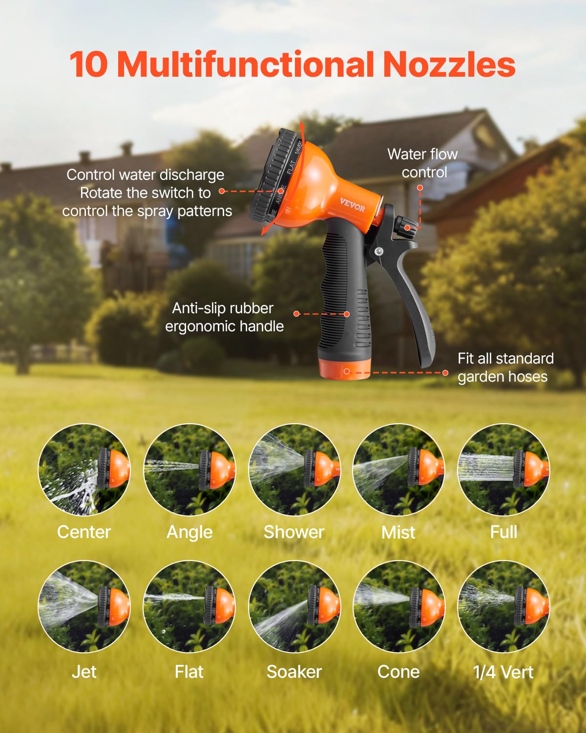 VEVOR Metal Garden Hose 100 ft, Rust Proof Stainless Steel Water Hose, Heavy Duty Backyard Hose with 10 Function Nozzle, No-Kink & Flexible Water Pipe, Lightweight Metal Hose for Yard, Outdoor 🍁 All In One Marketplace Canada