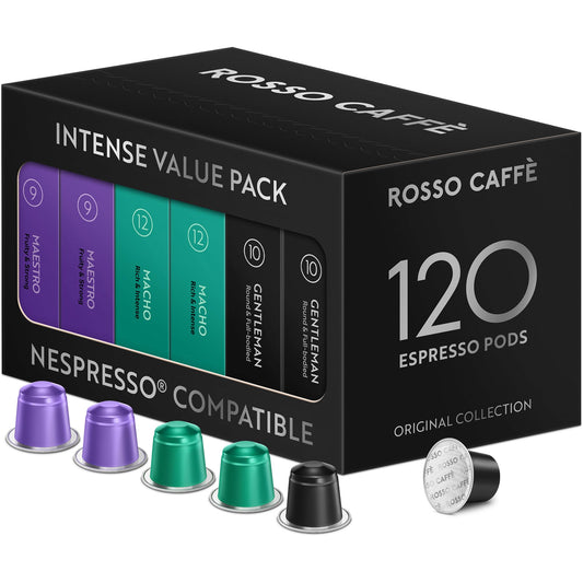 ROSSO CAFFÈ 120 Espresso Capsules for Nespresso Original Machines – Dark Roast Intensity 9-12 Bundle