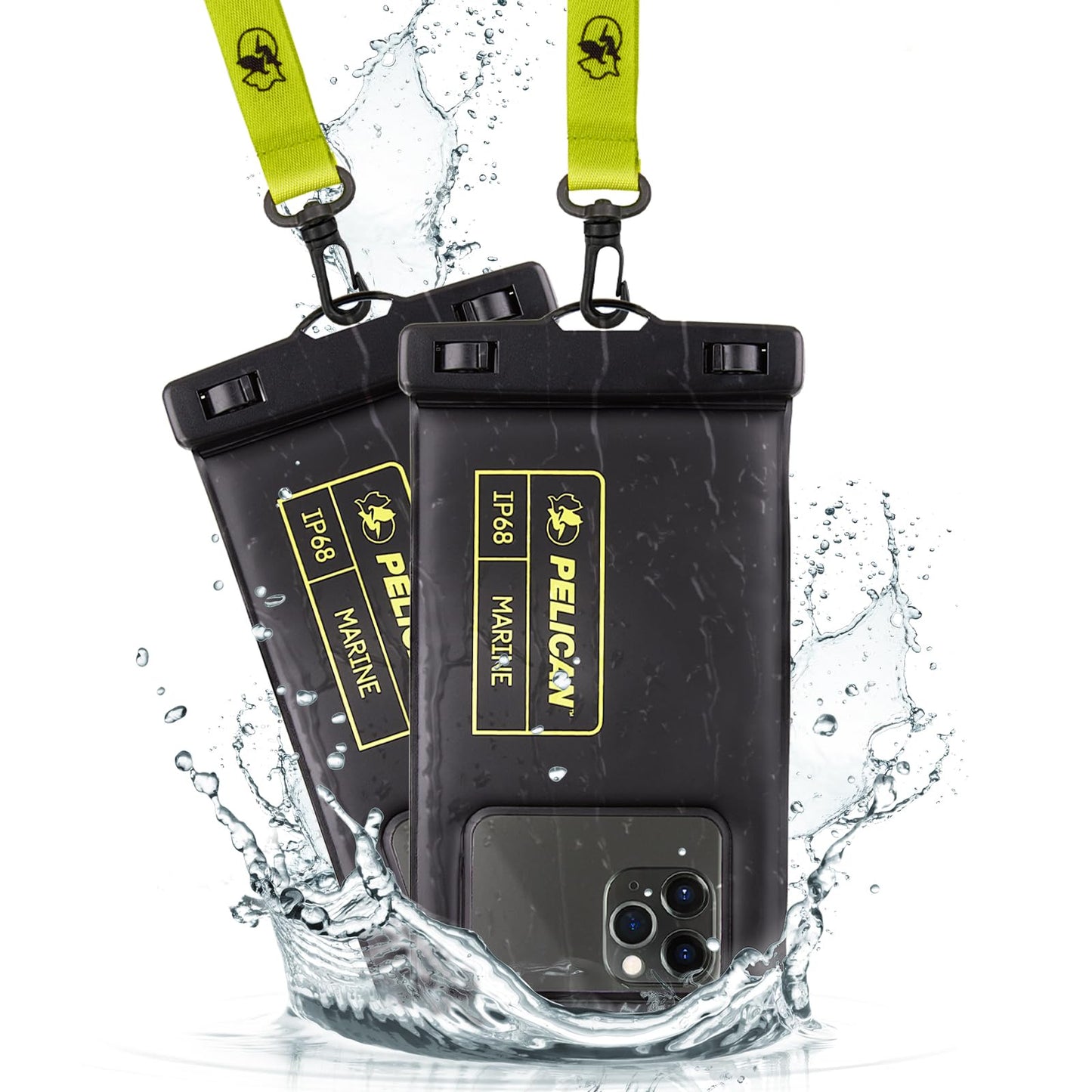 Pelican 2 Pack Marine Waterproof Phone Pouch (Regular) -Black/Hi-Vis Yellow - Available at All In One Marketplace Canada