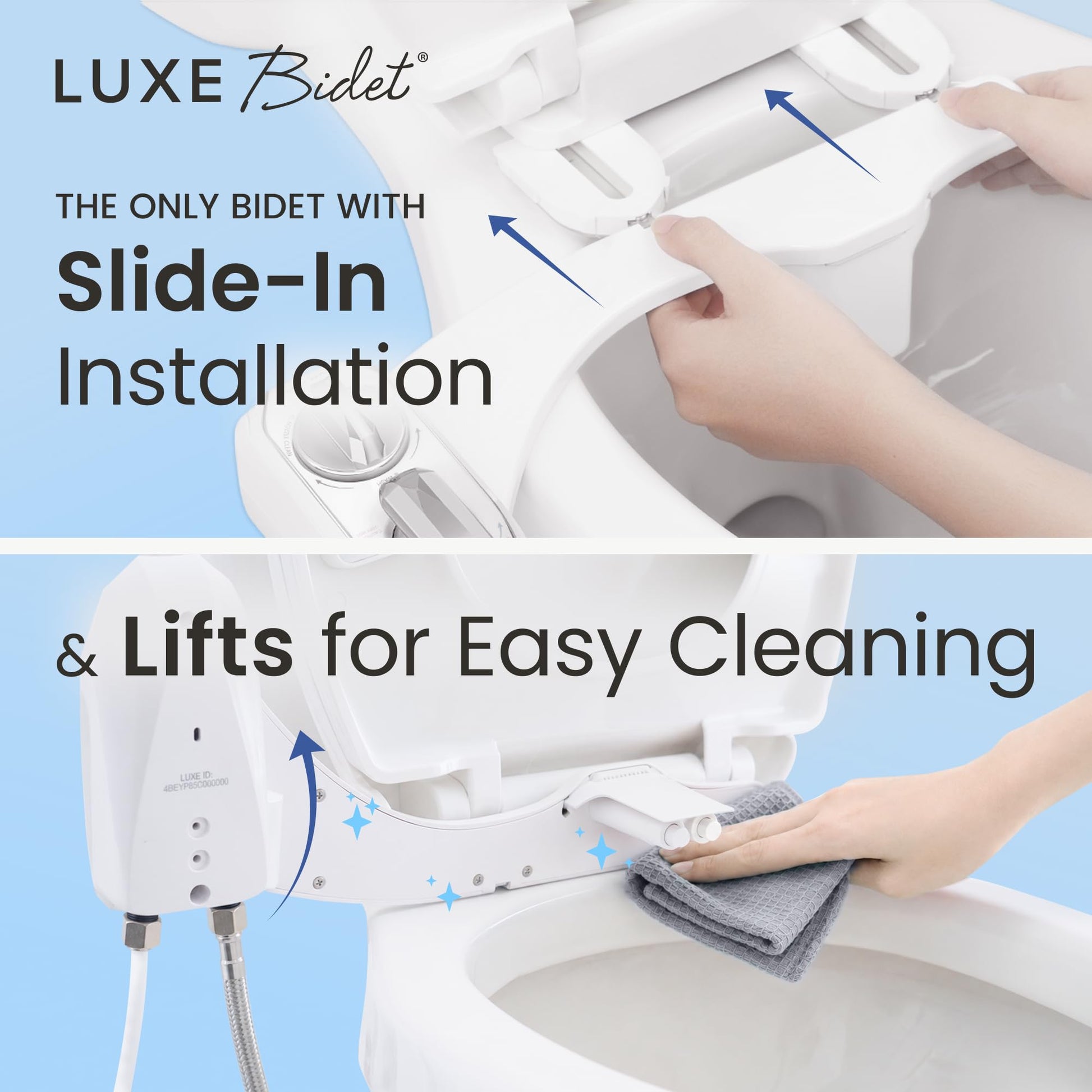 LUXE Bidet NEO 320 Plus - Warm Water, Dual Nozzle, Non-Electric Bidet Attachment for Toilet Seat, Patented Slide-in Install, 360° Self-Clean, EZ-Lift to Clean, Feminine & Rear Wash (Chrome) LUXE Bidet