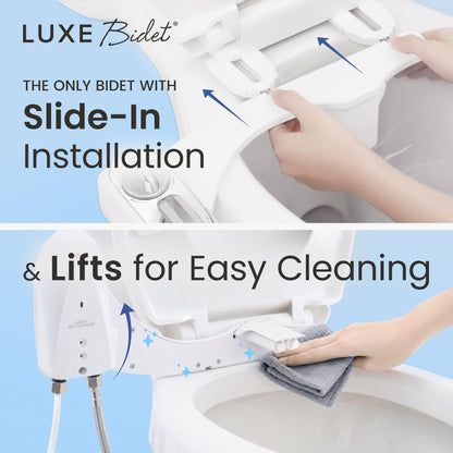 LUXE Bidet NEO 320 Plus - Warm Water, Dual Nozzle, Non-Electric Bidet Attachment for Toilet Seat, Patented Slide-in Install, 360° Self-Clean, EZ-Lift to Clean, Feminine & Rear Wash (Chrome) LUXE Bidet