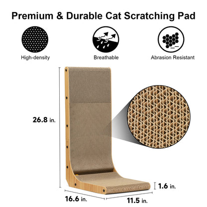 FUKUMARU Cat Scratcher, 68 CM L Shape Cat Scratch Pad Wall Mounted, Cat Scratching Cardboard with Ball Toy for Indoor Cats, Large Size