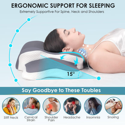 Delyoly Cervical Neck Pillow for Sleeping - Memory Foam Contour Pillow for Neck Pain Relief, Ergonomic Support for Side and Back Sleepers, Orthopedic Pillow with Breathable Ice Silk Cover（Gray）