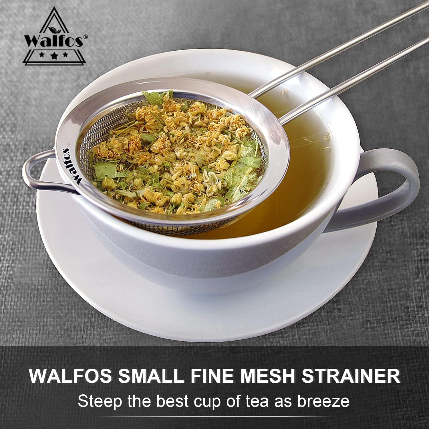 Walfos Fine Mesh Strainers Set, Premium Stainless Steel Sieve and Sifter with Sturdy Handle, Metal Kitchen Strainers Perfect for for Food, Rice, Quinoa, Fruit, Tea, Flour- 3 Sizes - Available at All In One Marketplace Canada