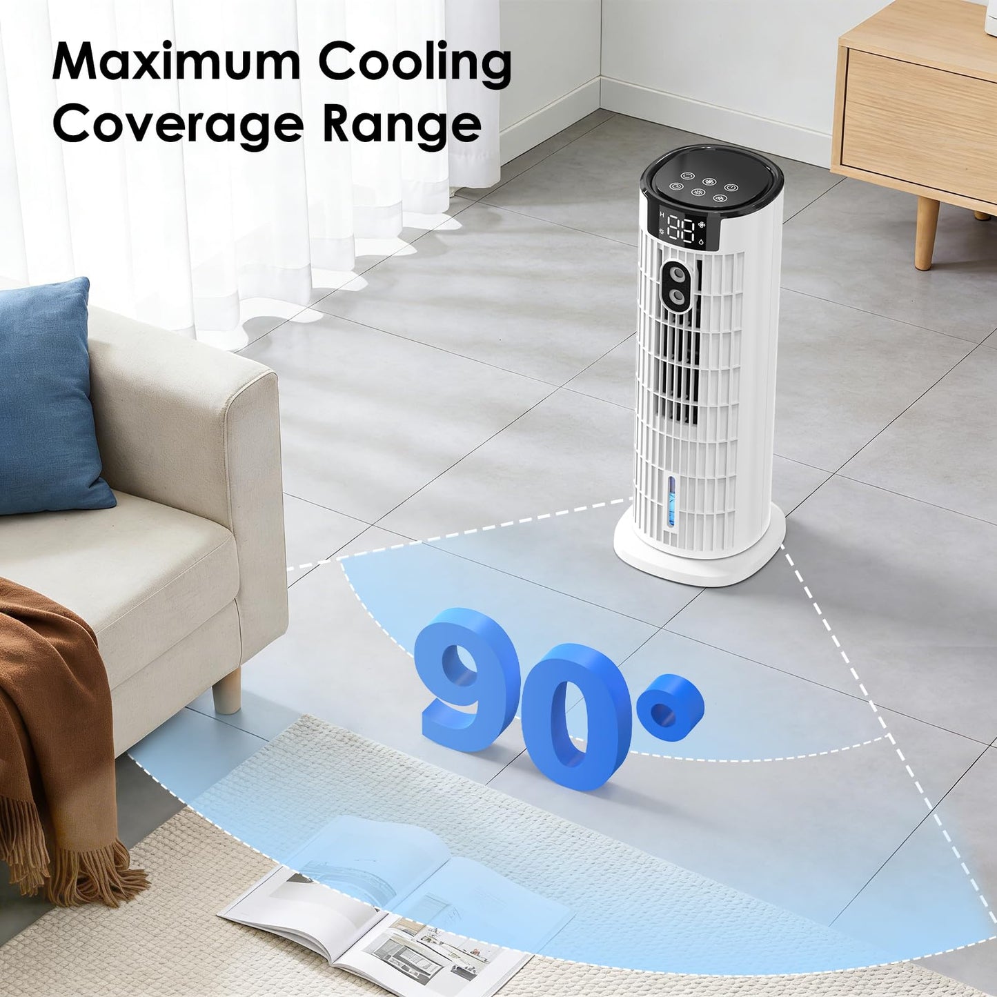 Portable Air Conditioner,1000ML Tower Fan with Remote,4-IN-1 Evaporative Air Cooler with 3 Wind Speeds&Turbo Mode,2 Mist,10H Timer,90° Oscillation Portable AC for Home,Office - Available at All In One Marketplace Canada