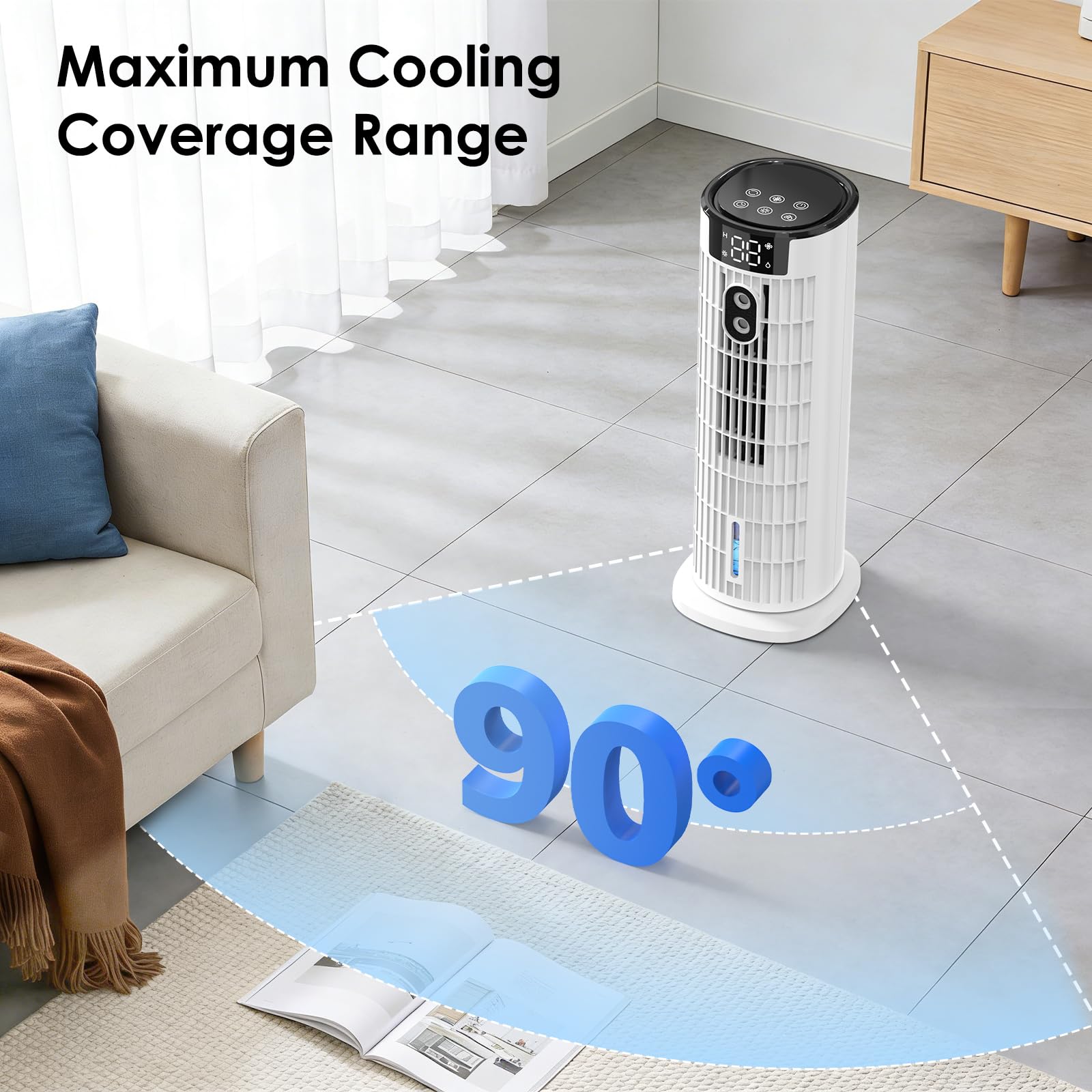 Portable Air Conditioner,1000ML Tower Fan with Remote,4-IN-1 Evaporative Air Cooler with 3 Wind Speeds&Turbo Mode,2 Mist,10H Timer,90° Oscillation Portable AC for Home,Office - Available at All In One Marketplace Canada