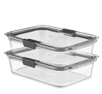 Rubbermaid 2118315 Brilliance Glass Storage 8-Cup Food Containers with Lids, 2-Pack (4 Pieces Total), BPA Free and Leak Proof, Large, Clear Rubbermaid