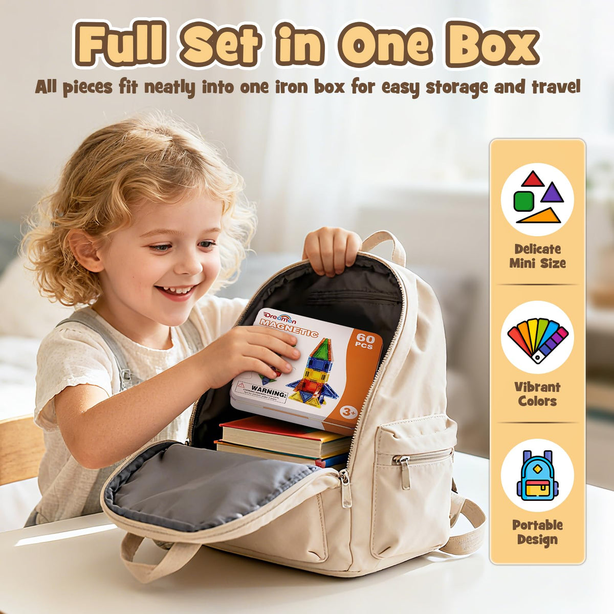 Dreamon 60PCS Mini Magnetic Tiles Travel Magnetic Tiles for Kids with Tin Box Building Toy Christmas Birthday Gift Boys Girls Age 3 4 5 6 7 8 Years Old 🍁 All In One Marketplace Canada