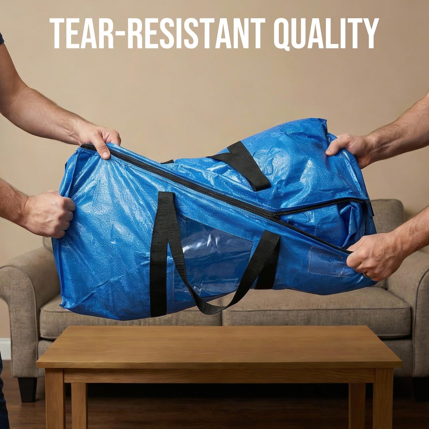 TAILI Extra Large Moving Bags, Heavy Duty Totes for Storage with Visible Window, U-Shaped Around Handles, Storage Contrainer Box for Space Saving, Blue, 4 Pack - Available at All In One Marketplace Canada