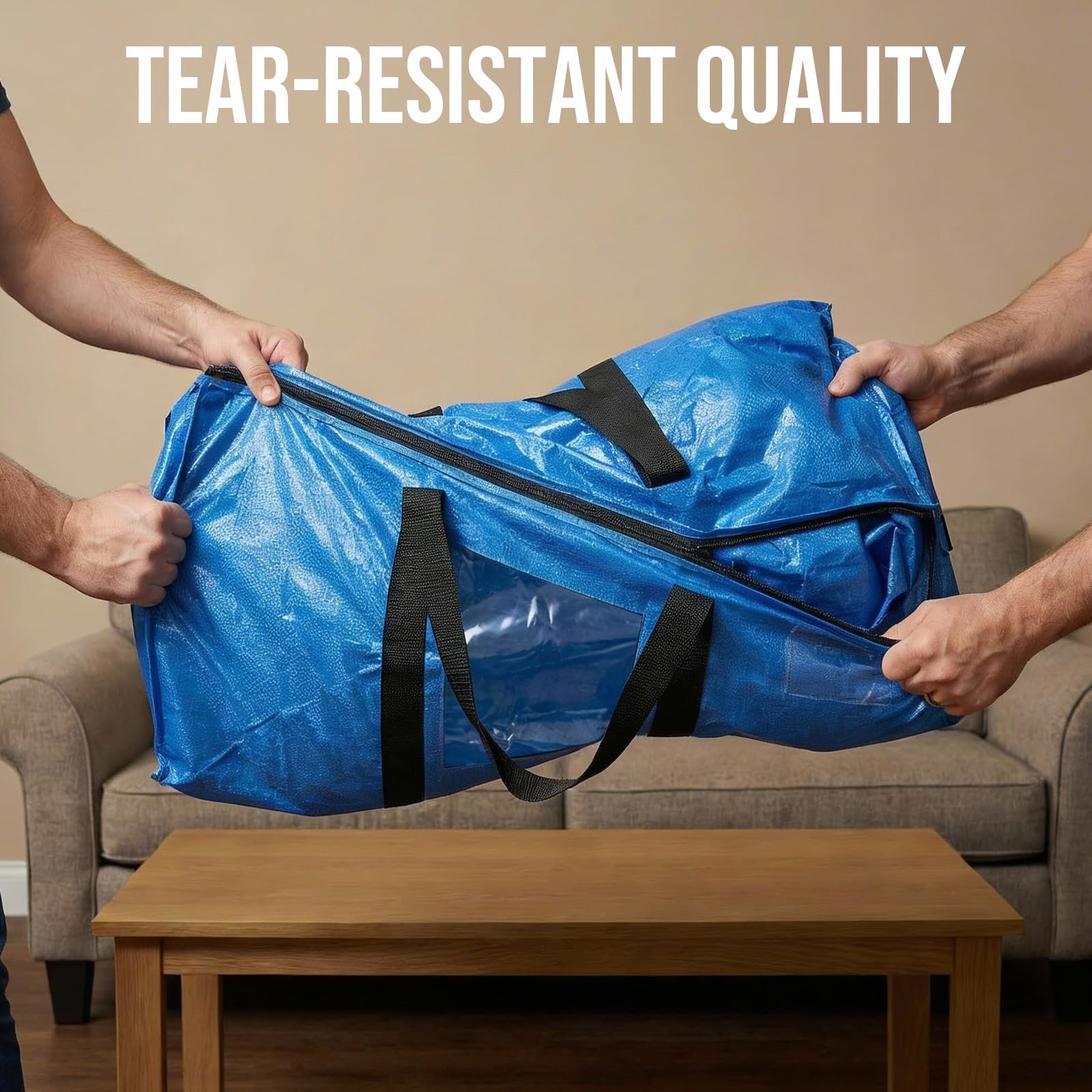 TAILI Extra Large Moving Bags, Heavy Duty Totes for Storage with Visible Window, U-Shaped Around Handles, Storage Contrainer Box for Space Saving, Blue, 4 Pack - Available at All In One Marketplace Canada