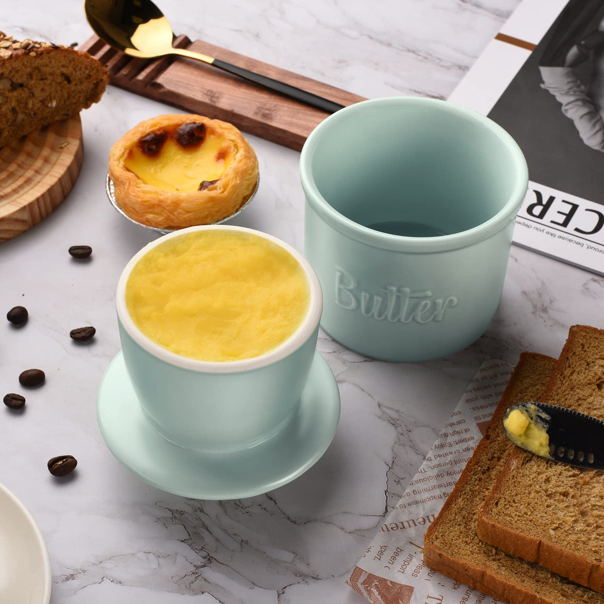 ADIVEE Butter Crock with Spreader, Porcelain French Butter Keeper, Blue 🍁 All In One Marketplace Canada