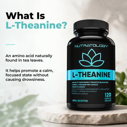 Nutratology® L-Theanine 250MG Capsules | Canadian-Made | For Stress Management | Promotes Relaxation & Calmness Without Drowsiness - L-Theanine Supplement for Stress Relief | 120 Capsules