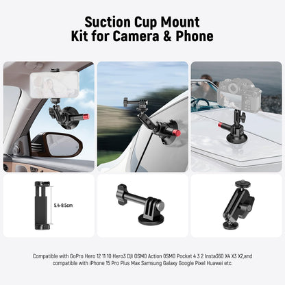 NEEWER 3" Suction Cup Camera Mount Bracket with Ball Head Magic Arm, CA104