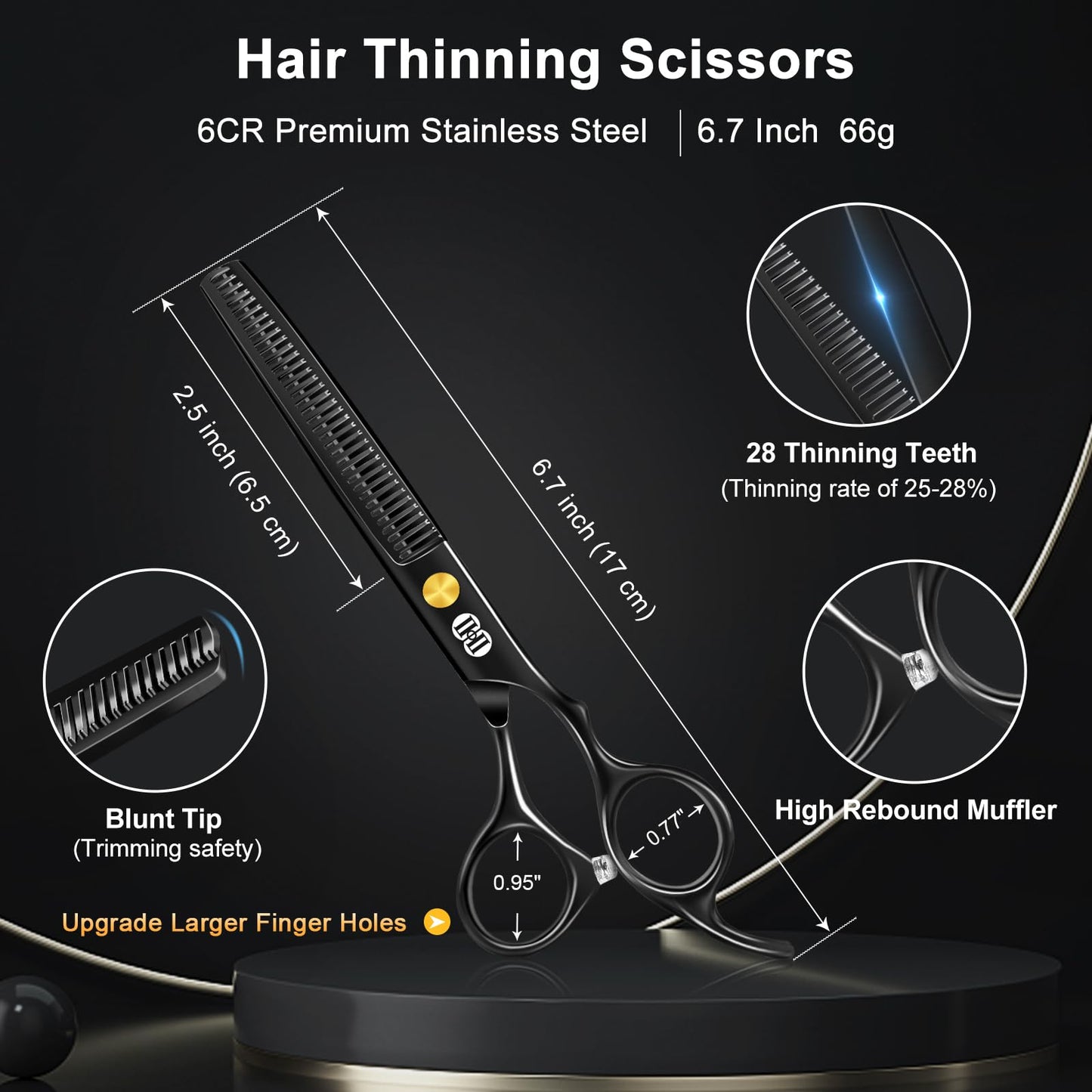 CIICII Hair Cutting Scissors Shears Kit, Professional Barber Haircut Scissors Set (6.7 Inch Hair Beard Hairdressing Trimming Haircutting Thinning Shears) for Men Women Hairdresser Home Salon (Black) - Available at All In One Marketplace Canada