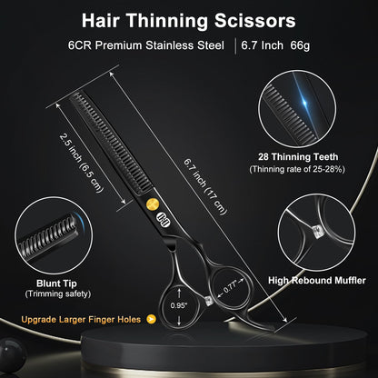 CIICII Hair Cutting Scissors Shears Kit, Professional Barber Haircut Scissors Set (6.7 Inch Hair Beard Hairdressing Trimming Haircutting Thinning Shears) for Men Women Hairdresser Home Salon (Black) - Available at All In One Marketplace Canada