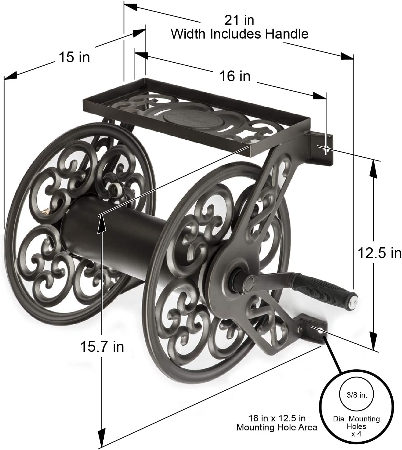 Liberty Garden No.708 Wall Mount Steel Decorative Hose Reel, Bronze Liberty Garden