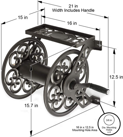 Liberty Garden No.708 Wall Mount Steel Decorative Hose Reel, Bronze Liberty Garden