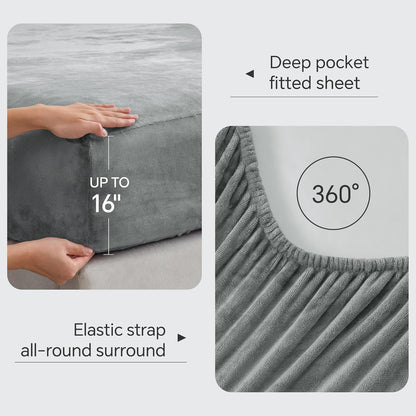 BEDELITE Flannel Sheets King Size Bed Set, Grey, 4 Pieces 🍁 All In One Marketplace Canada