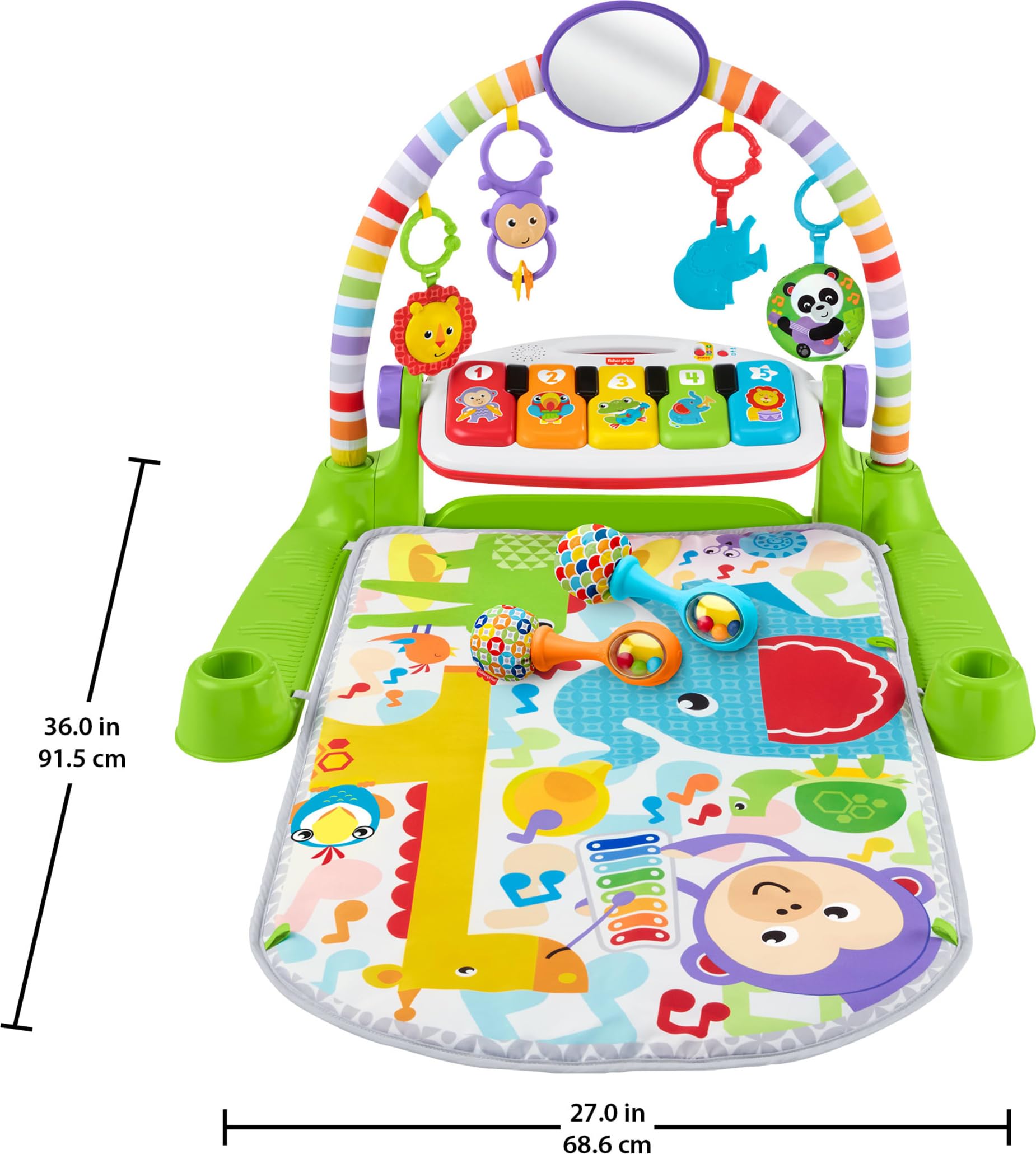 Fisher-Price Baby Playmat Deluxe Kick & Play Piano Gym Learning Toy & 2 Maracas Soft Rattles for Newborn to Toddlers Ages 0+ Months Fisher-Price