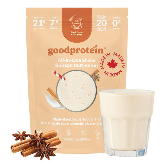 Good Protein Vegan Plant-based Protein Powder 100% Natural, Non-GMO, Dairy-free, Gluten-free, Soy-free, No Added Sugar and Nothing Artificial. Chai Latte All-in-One Shake 440 grams