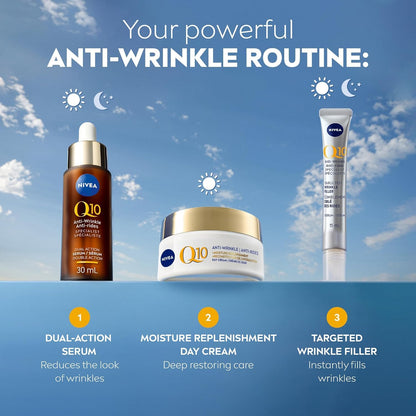 NIVEA Q10 Power Anti-Wrinkle Moisture Replenishment Day Face Cream, Anti Wrinkle Firming Cream, Q10 and Argan Oil, Face Moisturizer for Dry to Very Dry Skin, Visibly Reduces the Look of Wrinkles, 50mL NIVEA