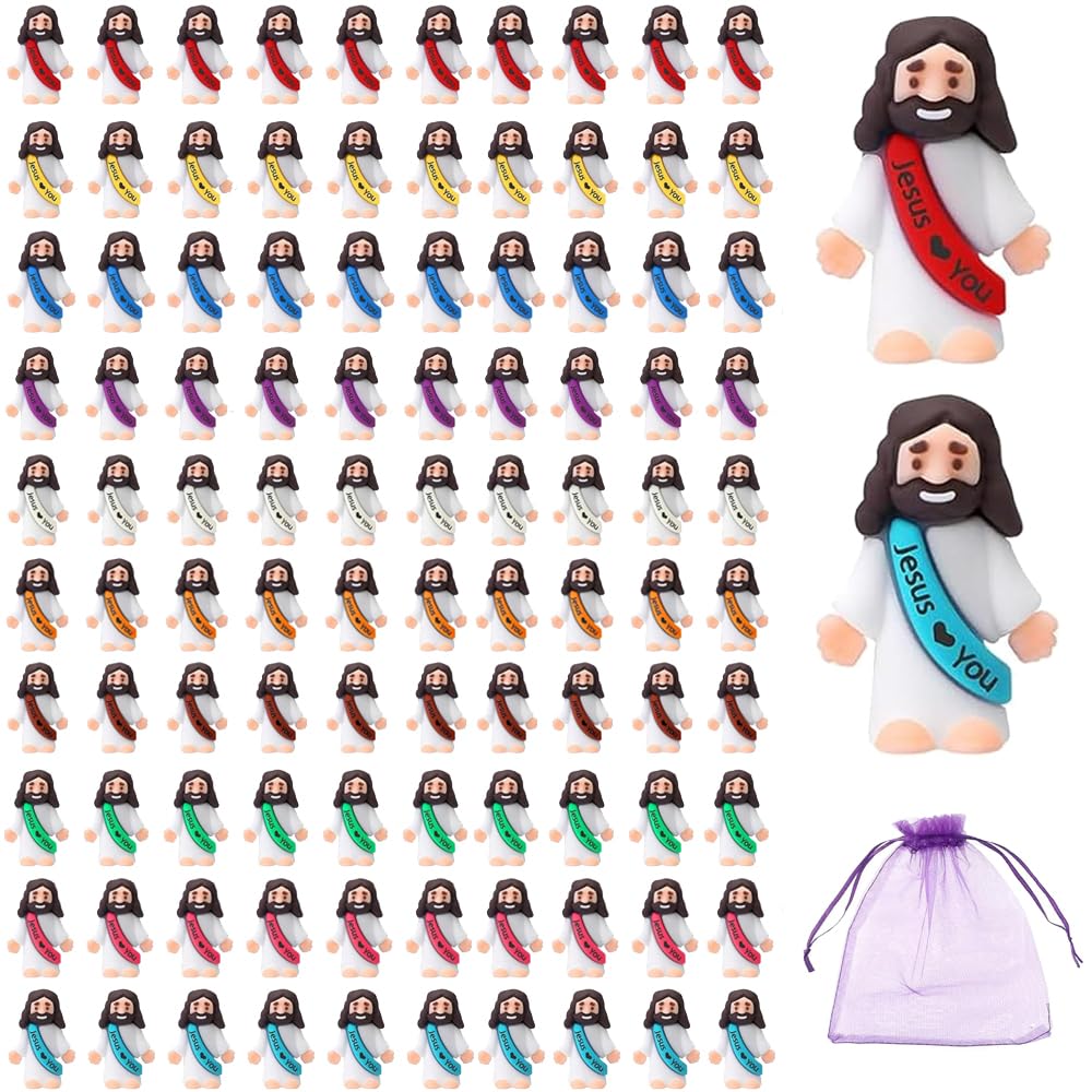 100 Pack Little Jesus Figures, Mini Jesus Figurines in Bulk, Love You for Easter Egg Filling Little Tiny Figures for Church Christmas Party Favors Baptism Gifts (Mix Color 10) 🍁 All In One Marketplace Canada