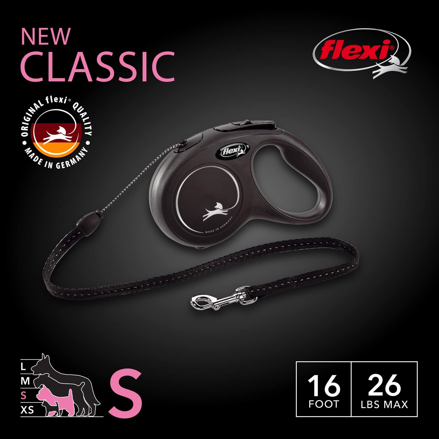 FLEXI® Classic Cord Retractable Dog Leash, Small, 16 ft - Black 🍁 All In One Marketplace Canada