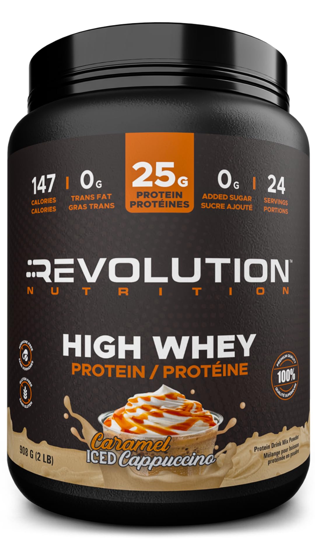 Revolution Nutrition High Whey Protein Powder 2LB - 25g Protein Per Serving, Gluten Free (Caramel Iced Cappuccino)