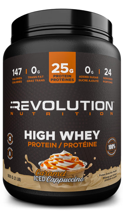 Revolution Nutrition High Whey Protein Powder 2LB - 25g Protein Per Serving, Gluten Free (Caramel Iced Cappuccino)