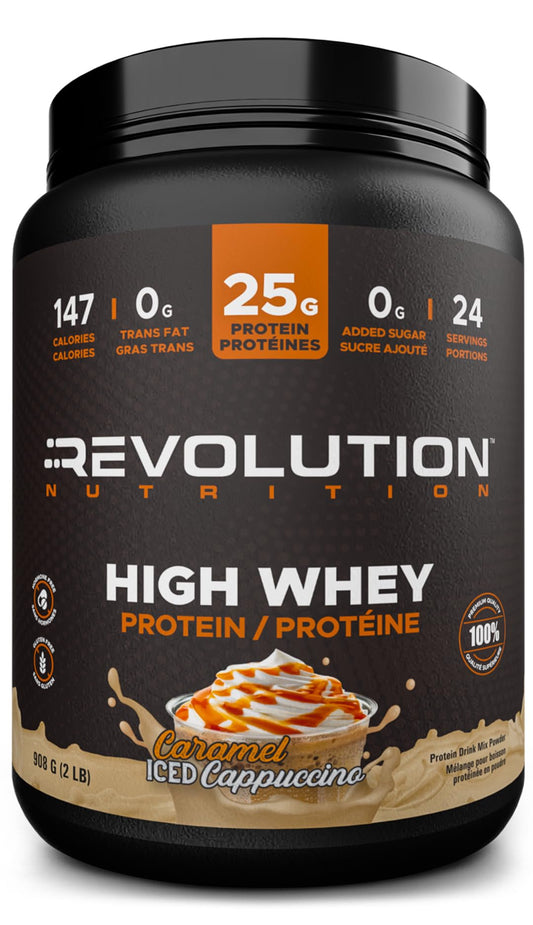 Revolution Nutrition High Whey Protein Powder 2LB - 25g Protein Per Serving, Gluten Free (Caramel Iced Cappuccino)