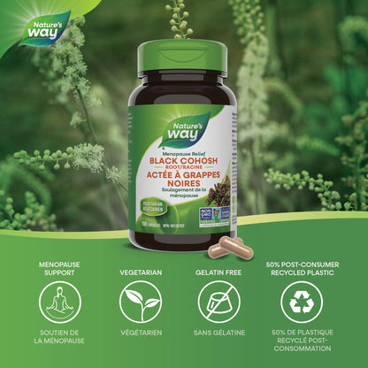 Nature's Way Black Cohosh Root – Hormone Balance for Women – 540mg Herbal Supplement for Menopausal Symptoms – Helps Relieve Menstruation Pain & Premenstrual Symptoms – 100 Vegetarian Capsules - Available at All In One Marketplace Canada