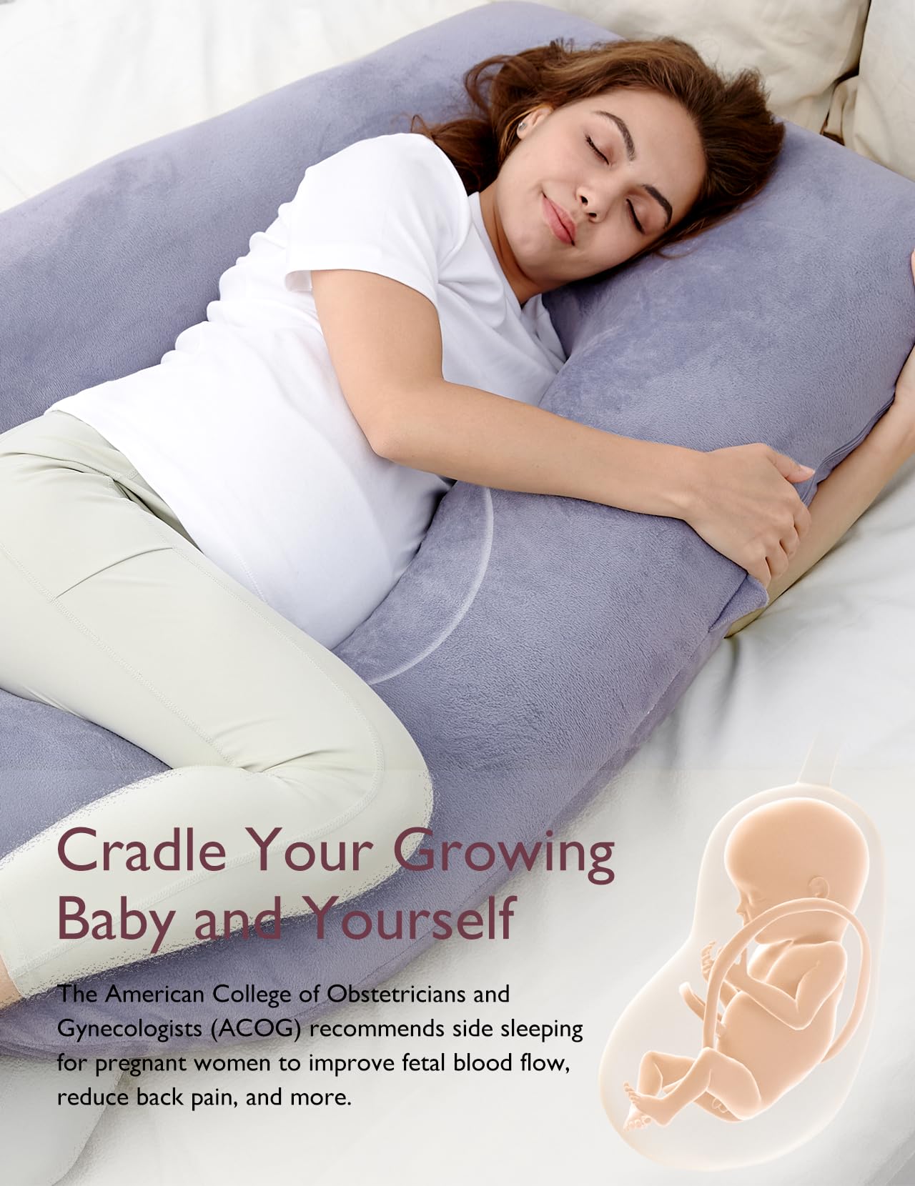 Momcozy Pregnancy Pillows for Sleeping, U Shaped Full Body Maternity Pillow with Removable Cover - Support for Back, Legs, Belly, HIPS for Pregnant Women, 57 Inch Pregnancy Pillow for Women, Grey - Available at All In One Marketplace Canada