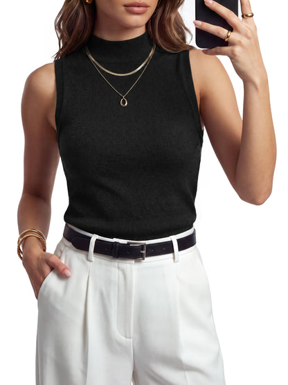 Arach&Cloz Women's Mock Neck Business Casual Sweater Tank Tops Black M 🍁 All In One Marketplace Canada