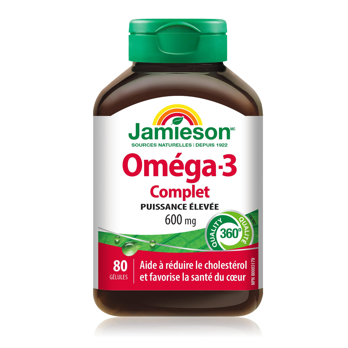 Jamieson Omega-3 Extra Strength Complete 600 mg, Supports Brain and Heart Health, and Mood Balance. With EPA and DHA, Non-GMO, Gluten-Free, 80 Softgels, Proudly Canadian