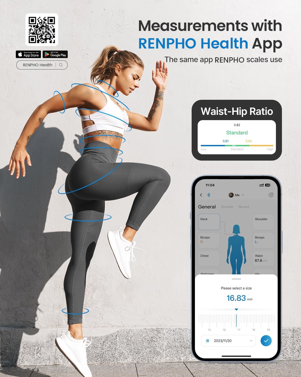 Smart Tape Measure RENPHO Bluetooth Measuring Tapes for Body Measurement Muscle Gain Fitness Bodybuilding Retractable Circumferences Inches & cm - Available at All In One Marketplace Canada