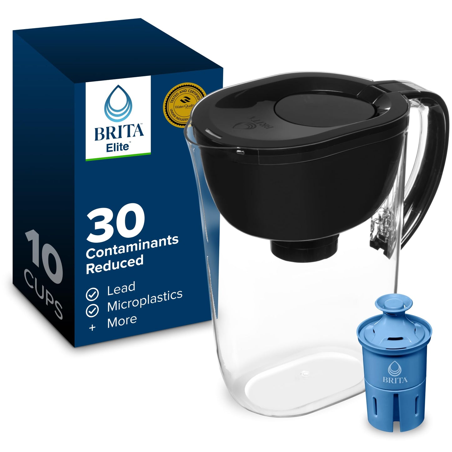 Brita 10 Cup Elite Filter Pitcher with Smart Light Indicator, Reduces 30+ Contaminants including Lead and Microplastics, Filter lasts 6 months, Tahoe, Black 🍁 All In One Marketplace Canada