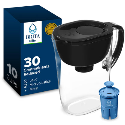 Brita 10 Cup Elite Filter Pitcher with Smart Light Indicator, Reduces 30+ Contaminants including Lead and Microplastics, Filter lasts 6 months, Tahoe, Black 🍁 All In One Marketplace Canada