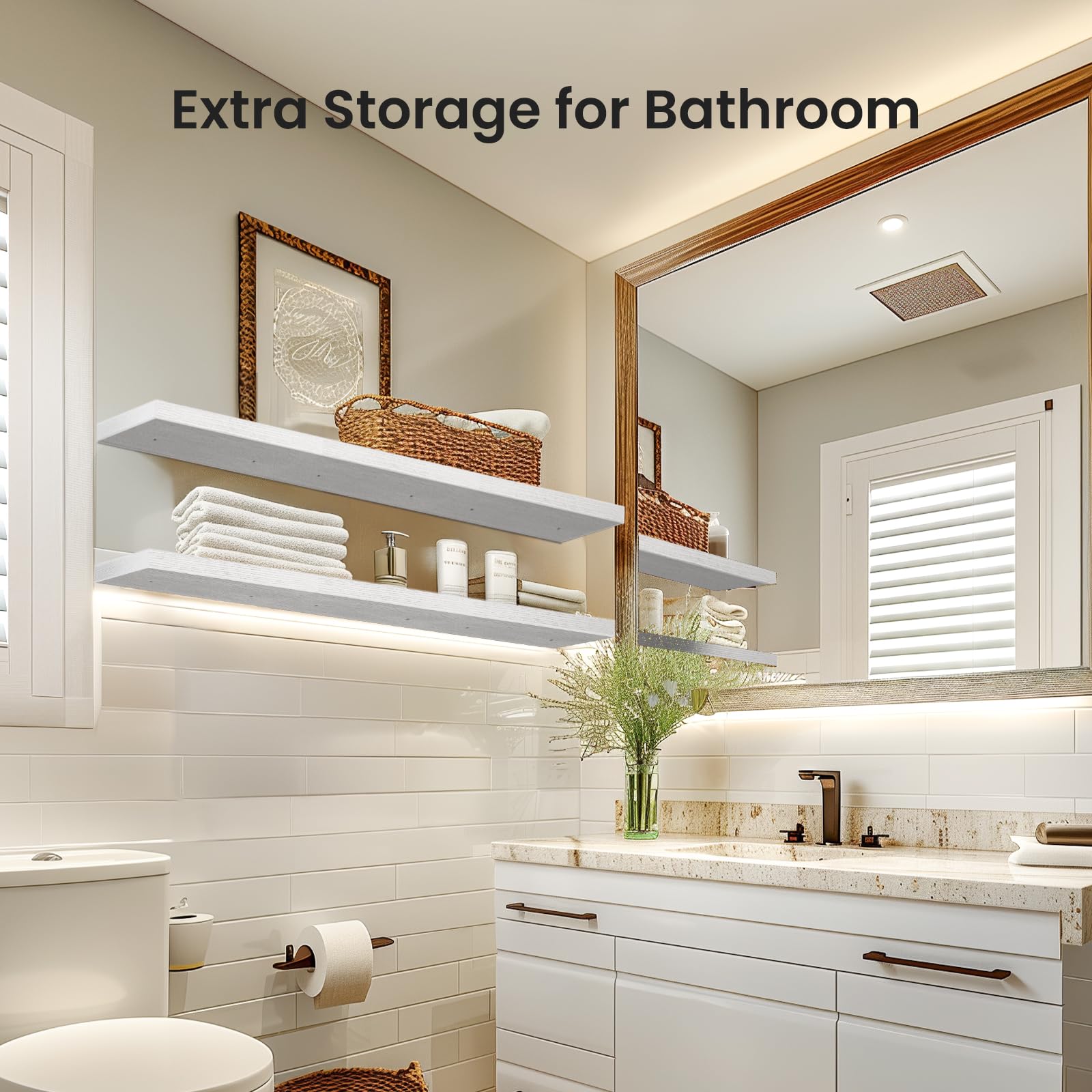 AMADA HOMEFURNISHING Floating Shelves, Wall Shelves for Bathroom/Living Room/Bedroom/Kitchen Decor, White Shelves with Invisible Brackets Set of 3 - AMFS08 - Available at All In One Marketplace Canada