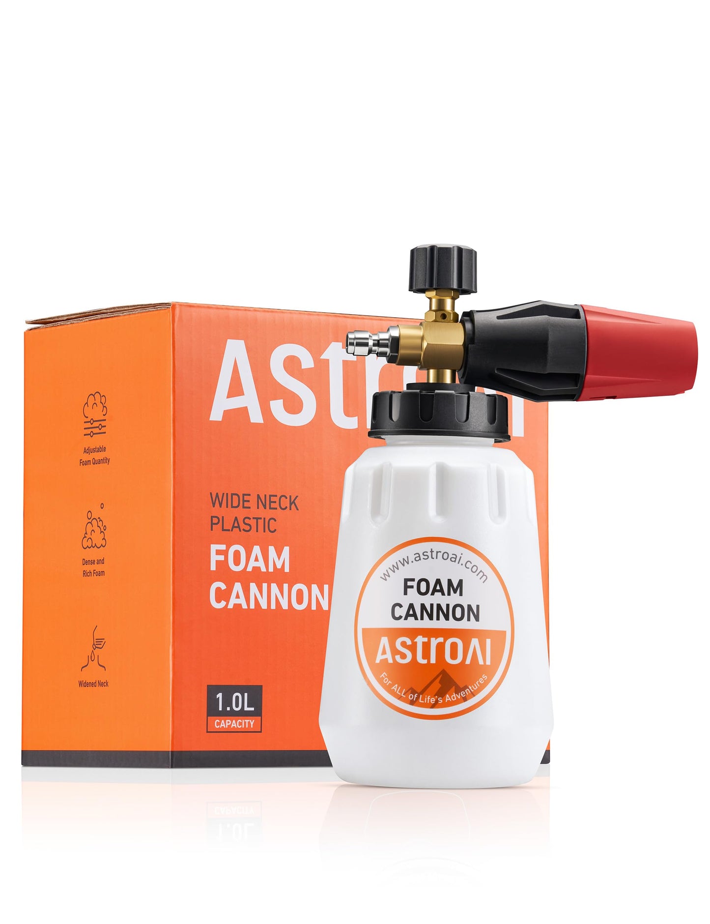 AstroAI Foam Cannon, Heavy Duty Car Foam Blaster Wide Neck Adjustable Snow Foam Lance and Thick Foam for Pressure Washer 1/4" Quick Connector （1L Bottle Without 5 Nozzles）