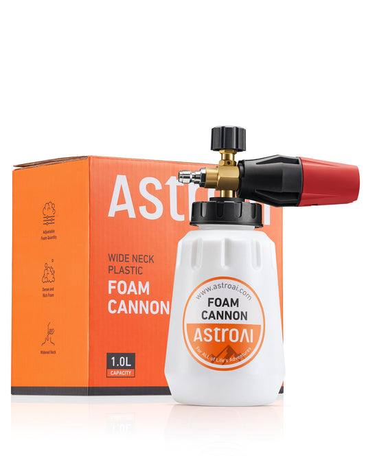 AstroAI Foam Cannon, Heavy Duty Car Foam Blaster Wide Neck Adjustable Snow Foam Lance and Thick Foam for Pressure Washer 1/4" Quick Connector （1L Bottle Without 5 Nozzles）