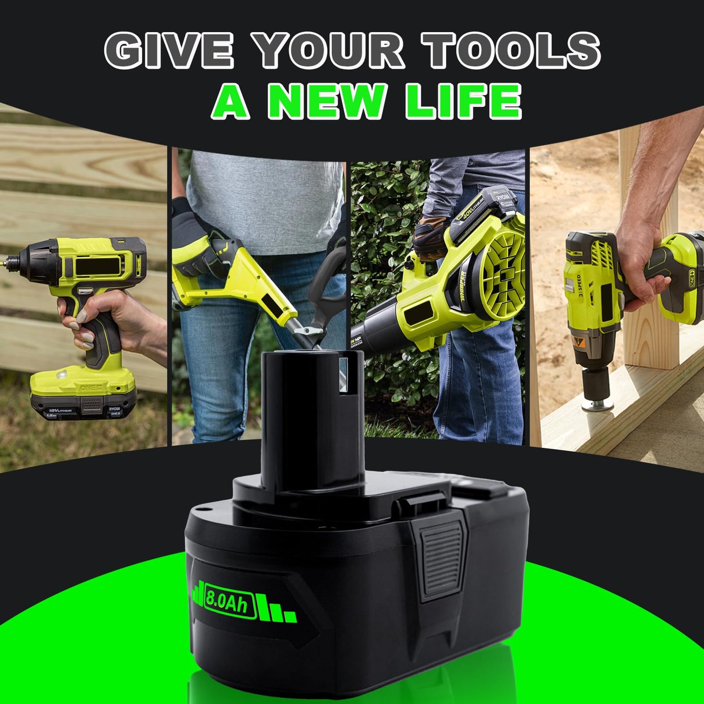 2 Packs 18V Battery Replacement for Ryobi 18V Lithium-Ion Battery, Compatible with Ryobi 18 Volt Batteries Cordless Power Tools - Available at All In One Marketplace Canada