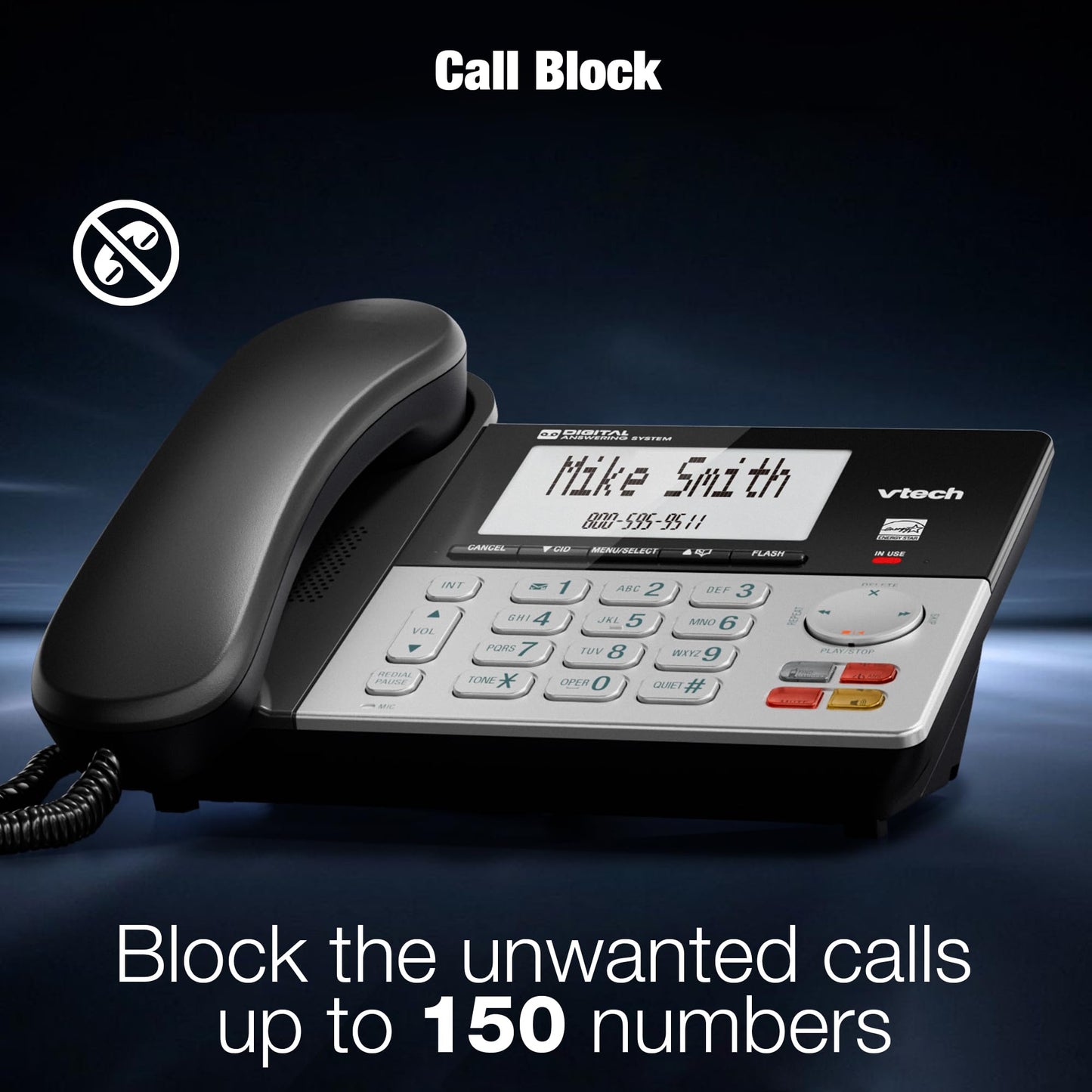 VTech DECT 6.0 1-Handset Corded/Cordless Phone for Home with Answering Machine, Call Blocking, Caller ID, Large Backlit Display, Duplex Speakerphone, Intercom, Landline Line-Power: VG208 VTech