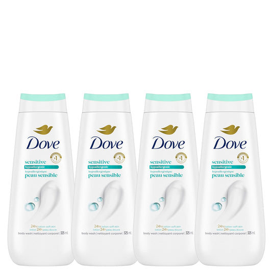 Dove Sensitive Skin Body Wash For 24hr Lotion-Soft Skin, Hypoallergenic with No Sulfates No Parabens, 325mL (Pack of 4)