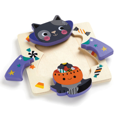 Mudpuppy Halloween – Set of 4 Wooden 4 Piece Puzzles Featuring A Colorful Halloween Scene with Adorable Characters