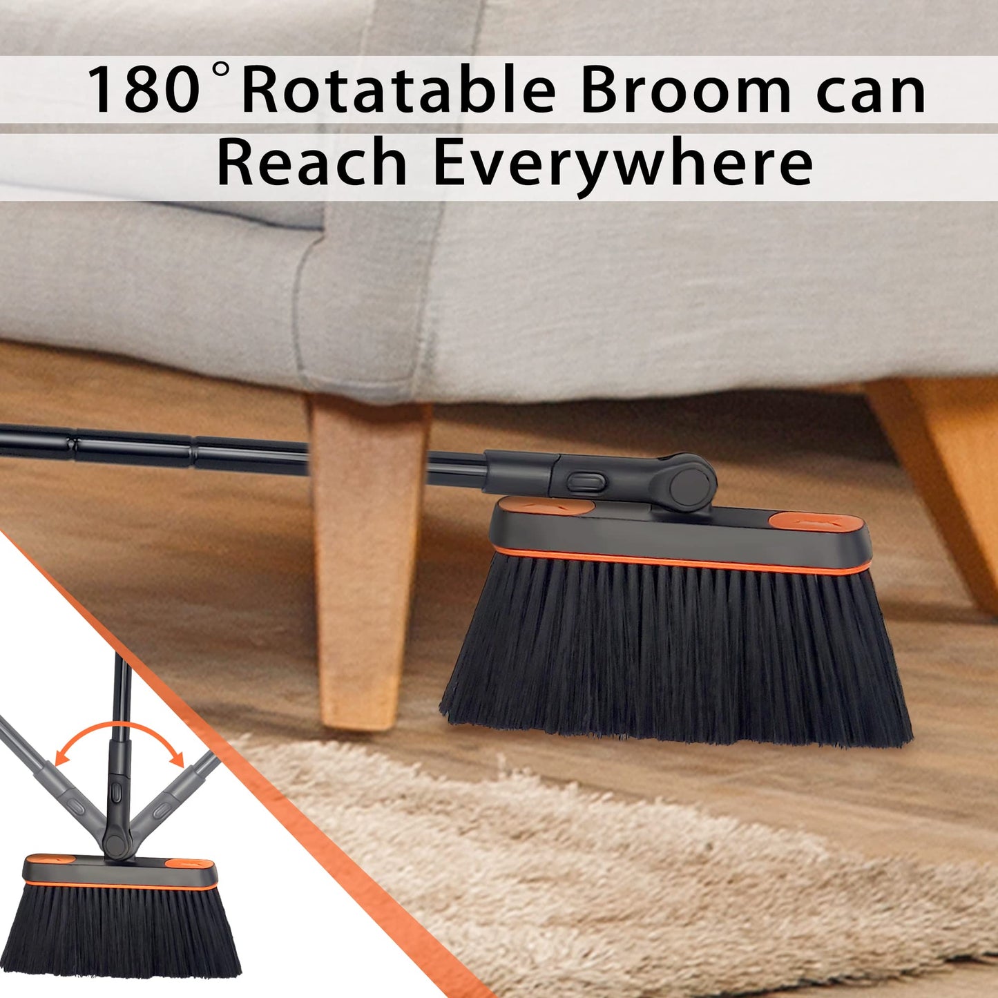 JEHONN Broom and Dustpan Set for Home, Long Handle Lightweight 180 Degree Rotating Broom Set Indoor, Upright Standing Dust Pan with Comb Teeth, Store Sweep Set for Room Kitchen Office Lobby - Available at All In One Marketplace Canada