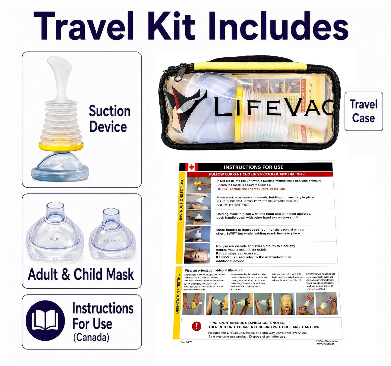 LifeVac Travel Kit (Canadian Version) - Choking Rescue Device, Portable Suction Rescue Device First Aid Kit for Kids and Adults, Portable Airway Suction Device | Anti Choking Device for Children and Adults - Available at All In One Marketplace Canada