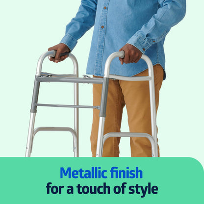 Medline Lightweight Folding Walker with 5" Wheels, Aluminum, 300lb