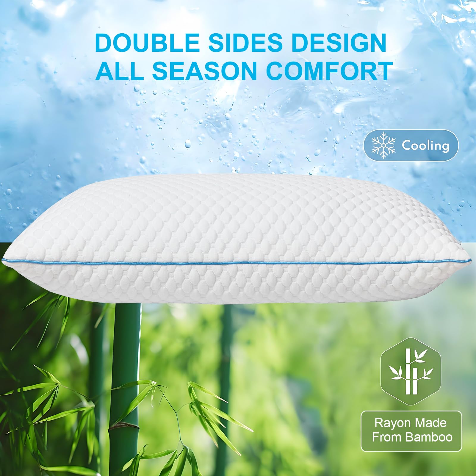 VVZ Cooling Shredded Memory Foam Pillows Queen Size 2 Pack, Adjustable Firm Bed Pillows for Side Back Stomach Sleepers, Luxury Gel Pillow for Hot Sleepers with Breathable Washable Cover - Available at All In One Marketplace Canada