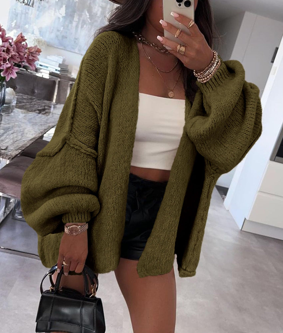 PRETTYGARDEN Womens Open Front Oversized Cardigan Sweaters Army Green 🍁 All In One Marketplace Canada